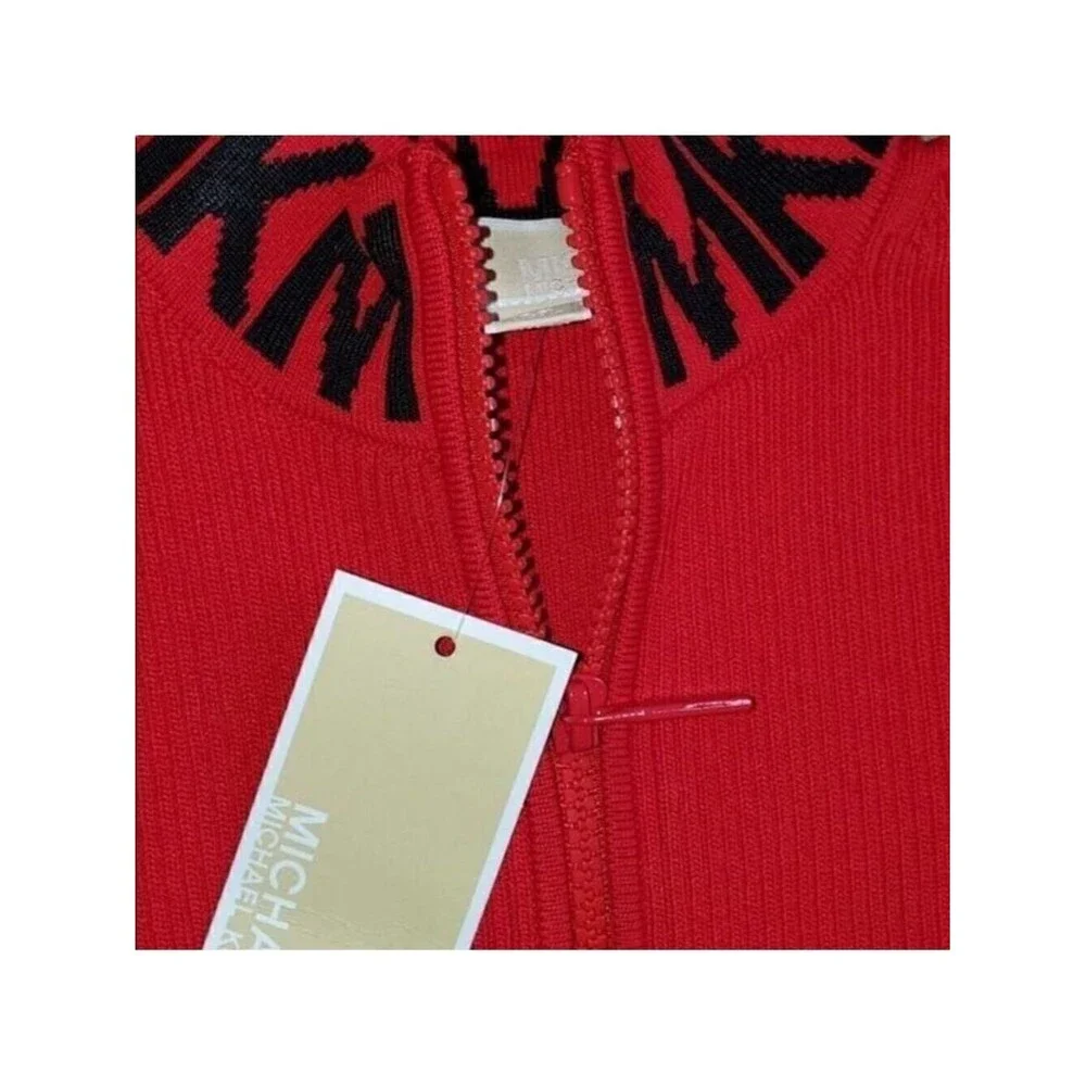 Michael Kors Logo Ribbed Mock MK neck zip size M